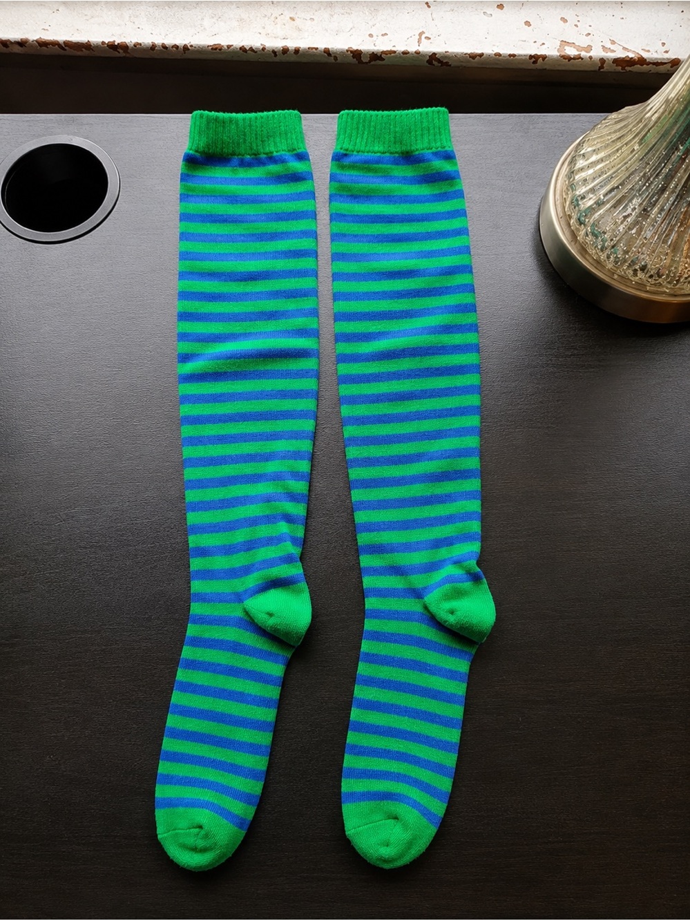 Women's Striped Green & Blue Knee-High Socks
